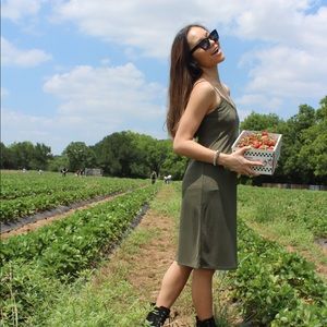 Express Olive Midi Slip Dress